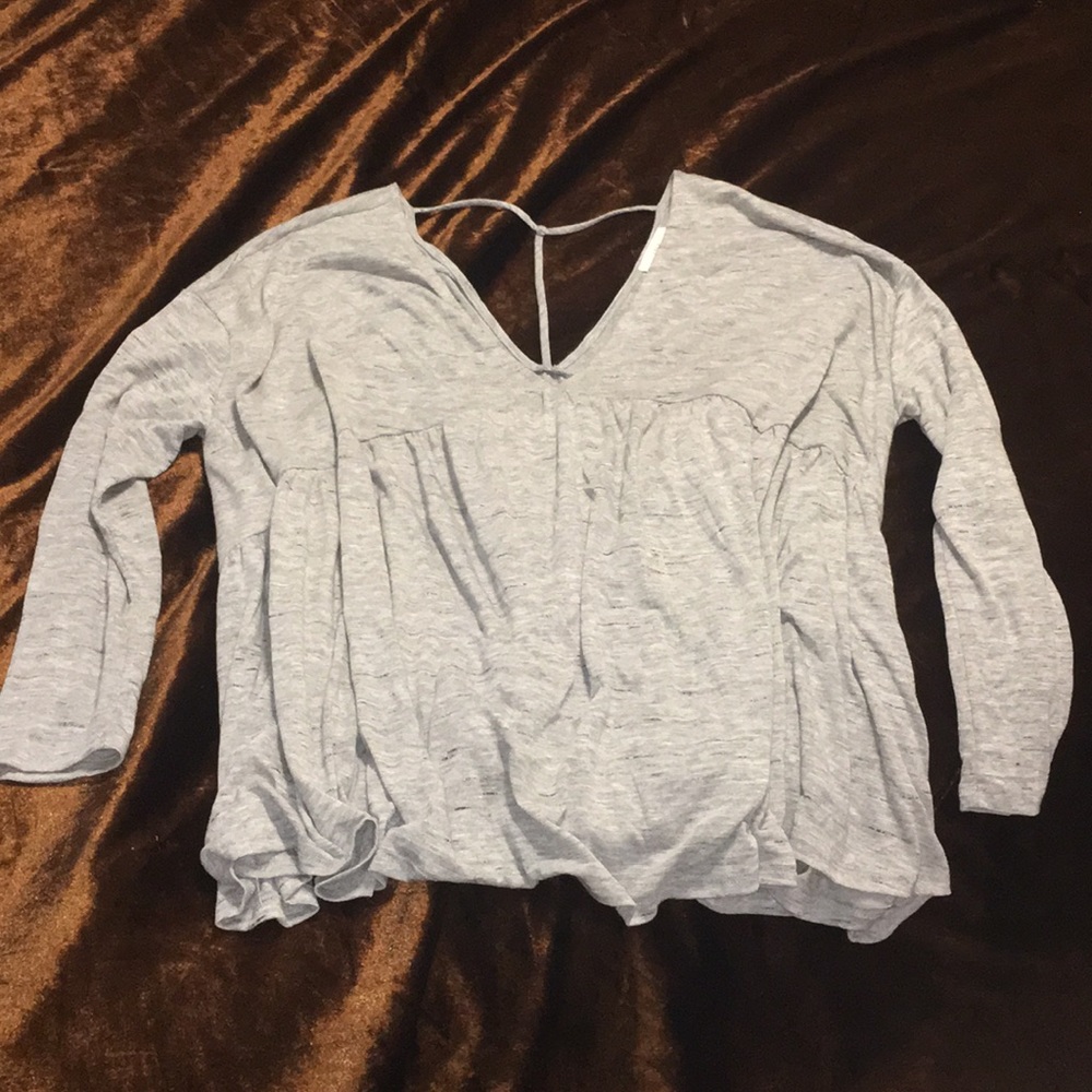 Light Grey Flowy Top Cross Back